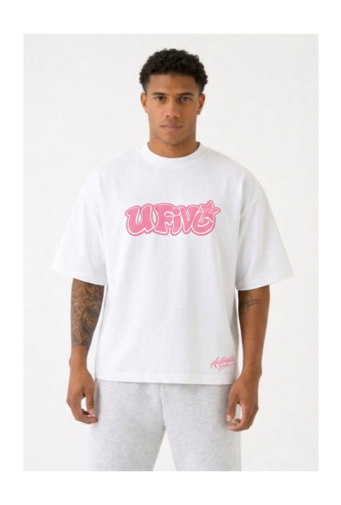 White T-Shirt – Pink UFive™️